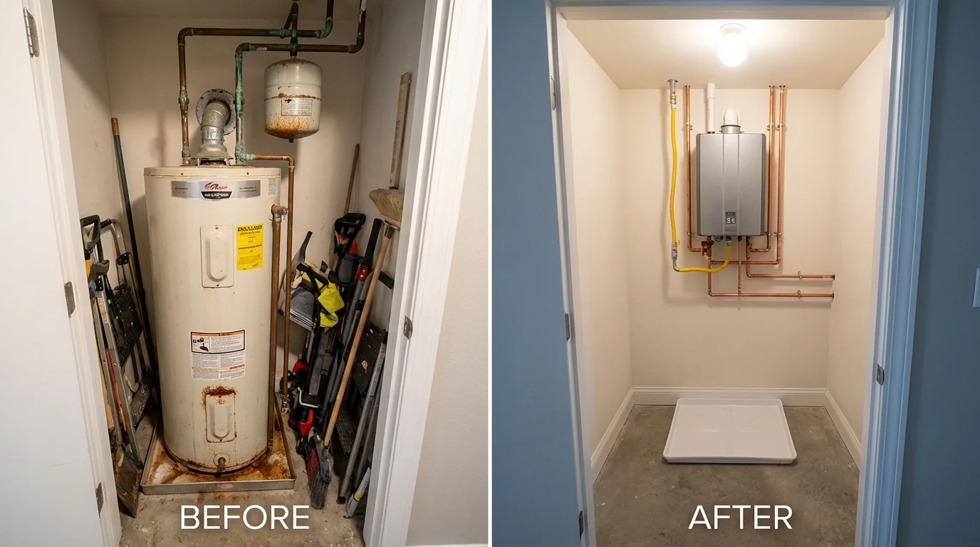 Tank water heater versus wall-mounted tankless unit comparison for Tulare, CA homeowners