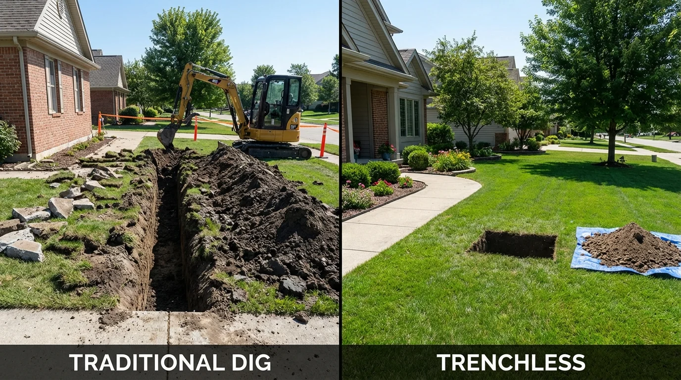 Trenchless sewer repair with minimal yard damage versus traditional excavation in Tulare, CA